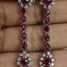 71.1g 14KWG 3.70ctw Pear Shaped Ruby & 0.36ctw Diamond Pierced Dangle Earrings