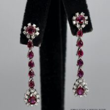 71.1g 14KWG 3.70ctw PEAR SHAPED RUBY & 0.36ctw DIAMOND PIERCED DANGLE EARRINGS