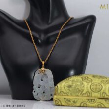 MING'S 31g 14KYG MOTTLED GRAY CARVED DRAGON PENDANT NECKLACE W/20" ROPE CHAIN