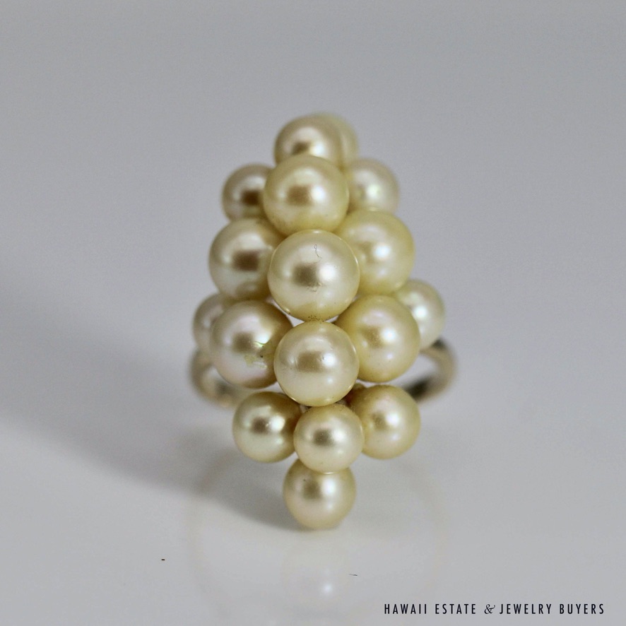 RARE MING'S 14KYG CHAMPAGNE CULTERED PEARL RING & BRACELET SET - Image 3