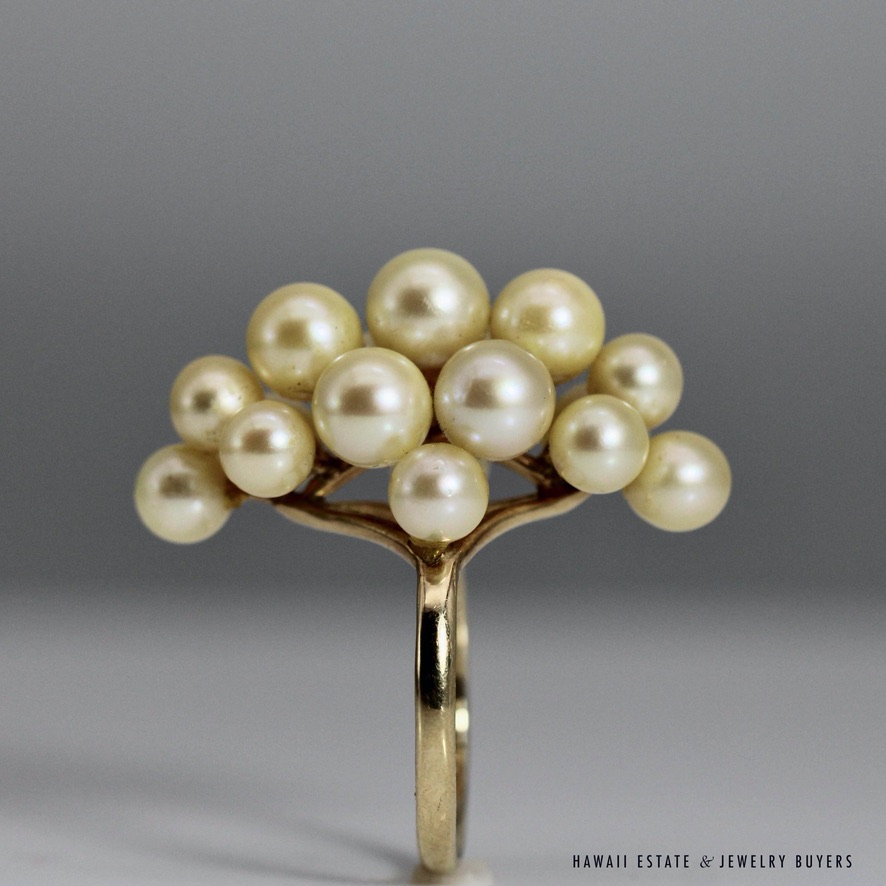 RARE MING'S 14KYG CHAMPAGNE CULTERED PEARL RING & BRACELET SET - Image 4