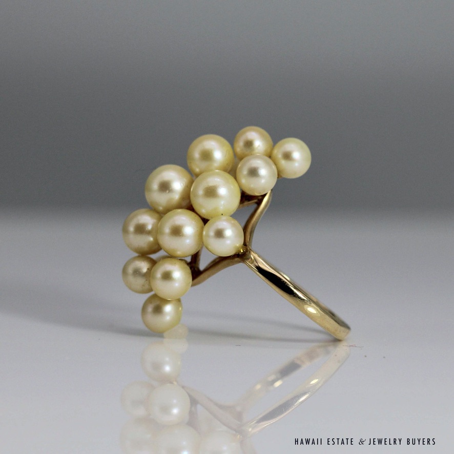 RARE MING'S 14KYG CHAMPAGNE CULTERED PEARL RING & BRACELET SET - Image 6