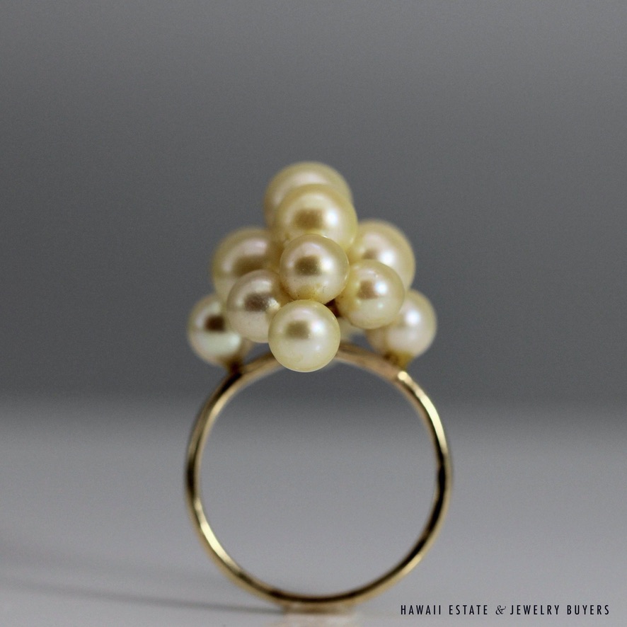 RARE MING'S 14KYG CHAMPAGNE CULTERED PEARL RING & BRACELET SET - Image 9