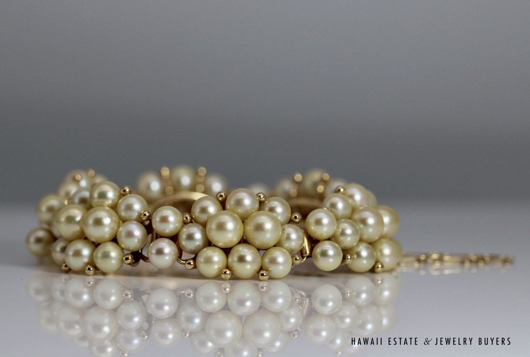 RARE MING'S 14KYG CHAMPAGNE CULTERED PEARL RING & BRACELET SET - Image 10