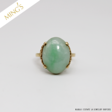 MING'S 4.0g 14KYG MOTTLED GREEN JADE CABOCHON RING SIZE 6