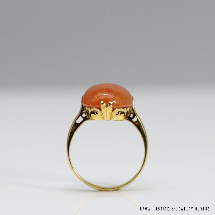Red Jade Oval Cabochon 18K Yellow Gold Ring Size 7.25 - Image 7