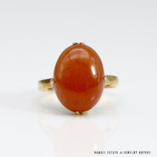 5.0g 18KYG 9x5mm RED OVAL JADE CABOCHON RING SIZE 7.25