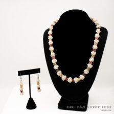 NI'IHAU SHELL LEI PUA KALAUNU 22.5 INCH WITH EARRINGS