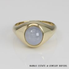 9.2g 14KYG 6.78ct Oval Cabochon Blue-Grey Star Sapphire Ring Size 10