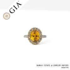 GIA CERTIFIED 5.6g 18K2T 4.30ct ORANGY YELLOW SAPPHIRE OVAL 1.09ctw DIAMOND VS/GH HELENA RING SIZE 5