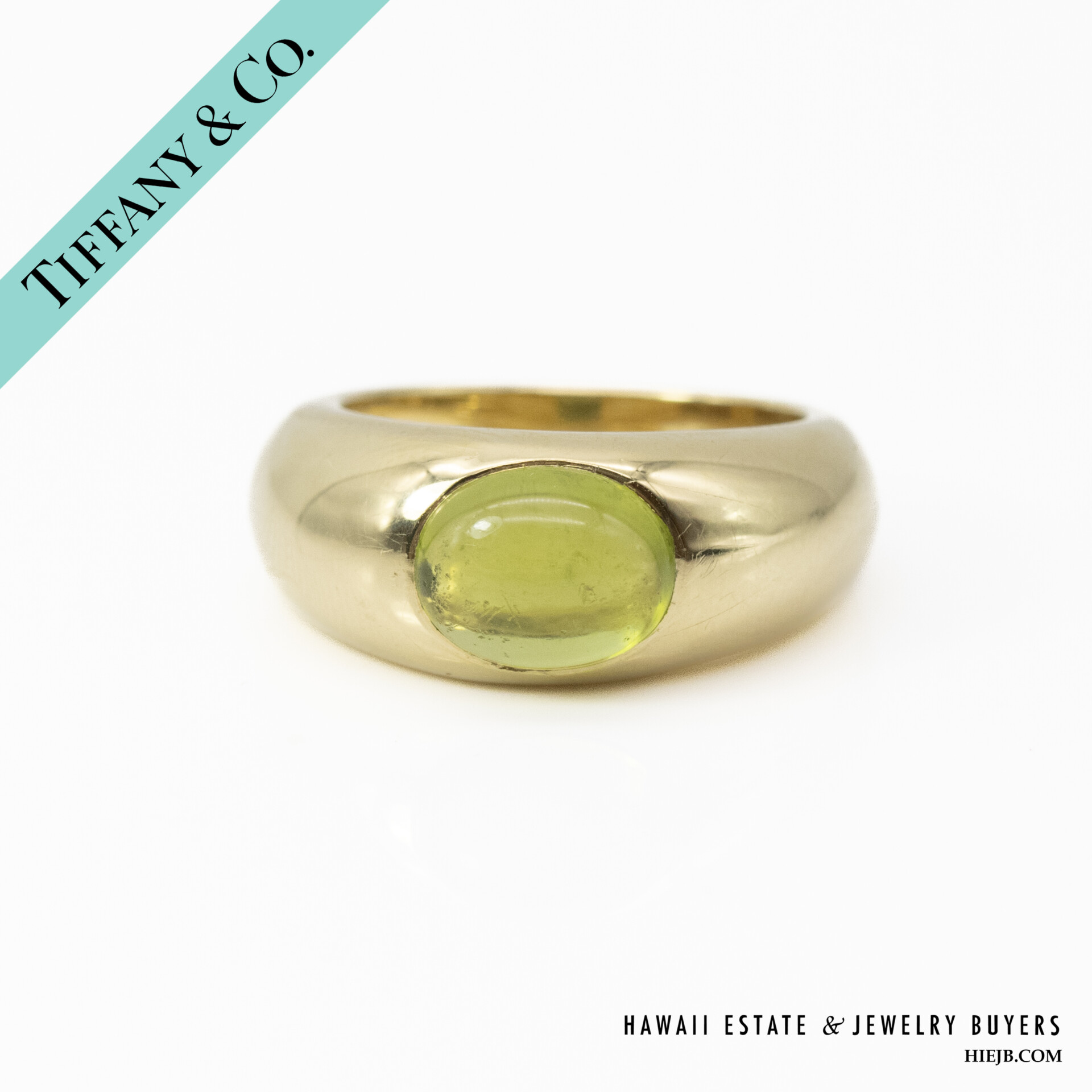 TIFFANY & CO. 8.9g 18KYG 1.86ct PERIDOT CABOCHON RING SIZE 5 TIFFANY & CO. 8.9g 18KYG 1.86ct PERIDOT CABOCHON RING SIZE 5