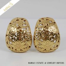 MING'S 9.3g 14KYG FOUR SEASONS EARRINGS MEASURE 21 x 16mm WITH OMEGA CLIP