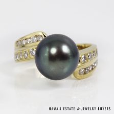 8.1g 14KYG 9.6mm TAHITIAN PEARL with 0.50ctw DIAMONDS RING SIZE 7