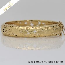 MING'S 26.4g 14KYG 13mm PHOENIX HINGED BANGLE BRACELET SIZE 7.5
