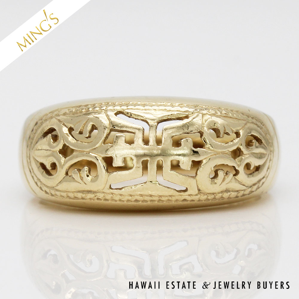 MING'S 4.8g 14KYG SHOU 8.5mm DOMED RING SIZE 6