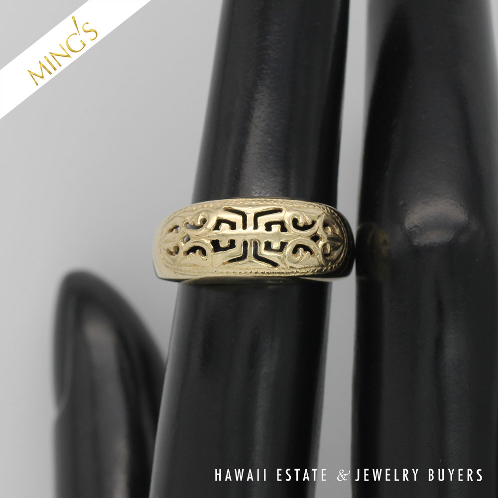 MING'S 4.8g 14KYG SHOU 8.5mm DOMED RING SIZE 6 - Image 3