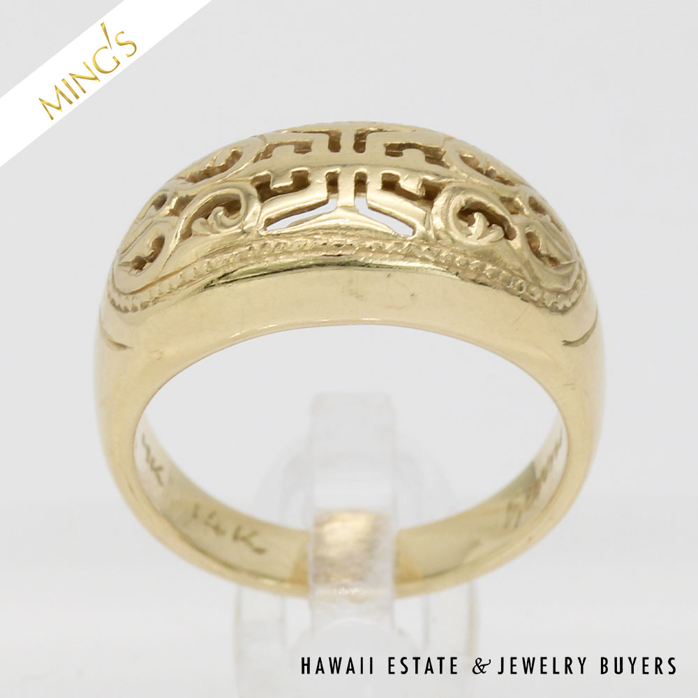 MING'S 4.8g 14KYG SHOU 8.5mm DOMED RING SIZE 6 - Image 4
