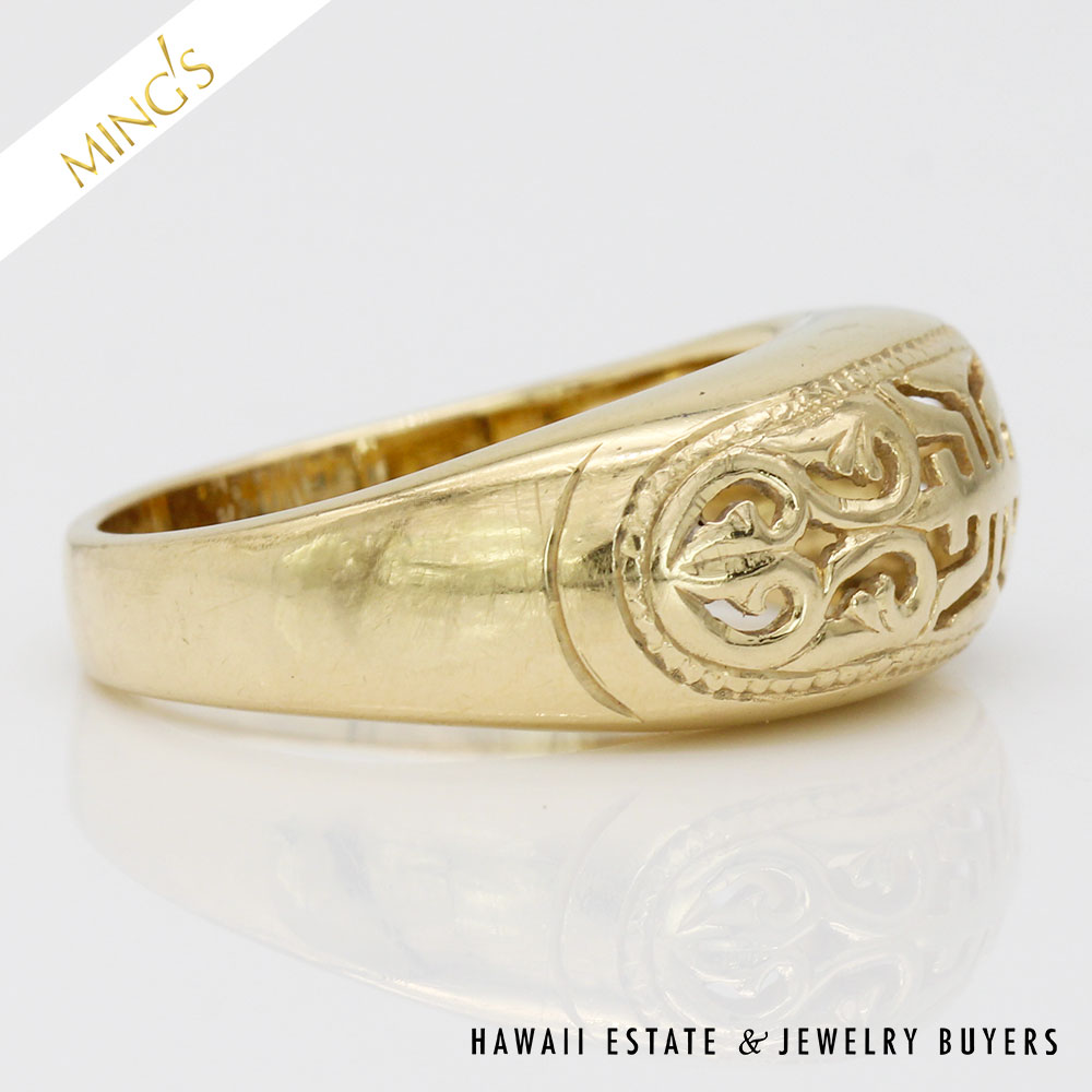 MING'S 4.8g 14KYG SHOU 8.5mm DOMED RING SIZE 6 - Image 6