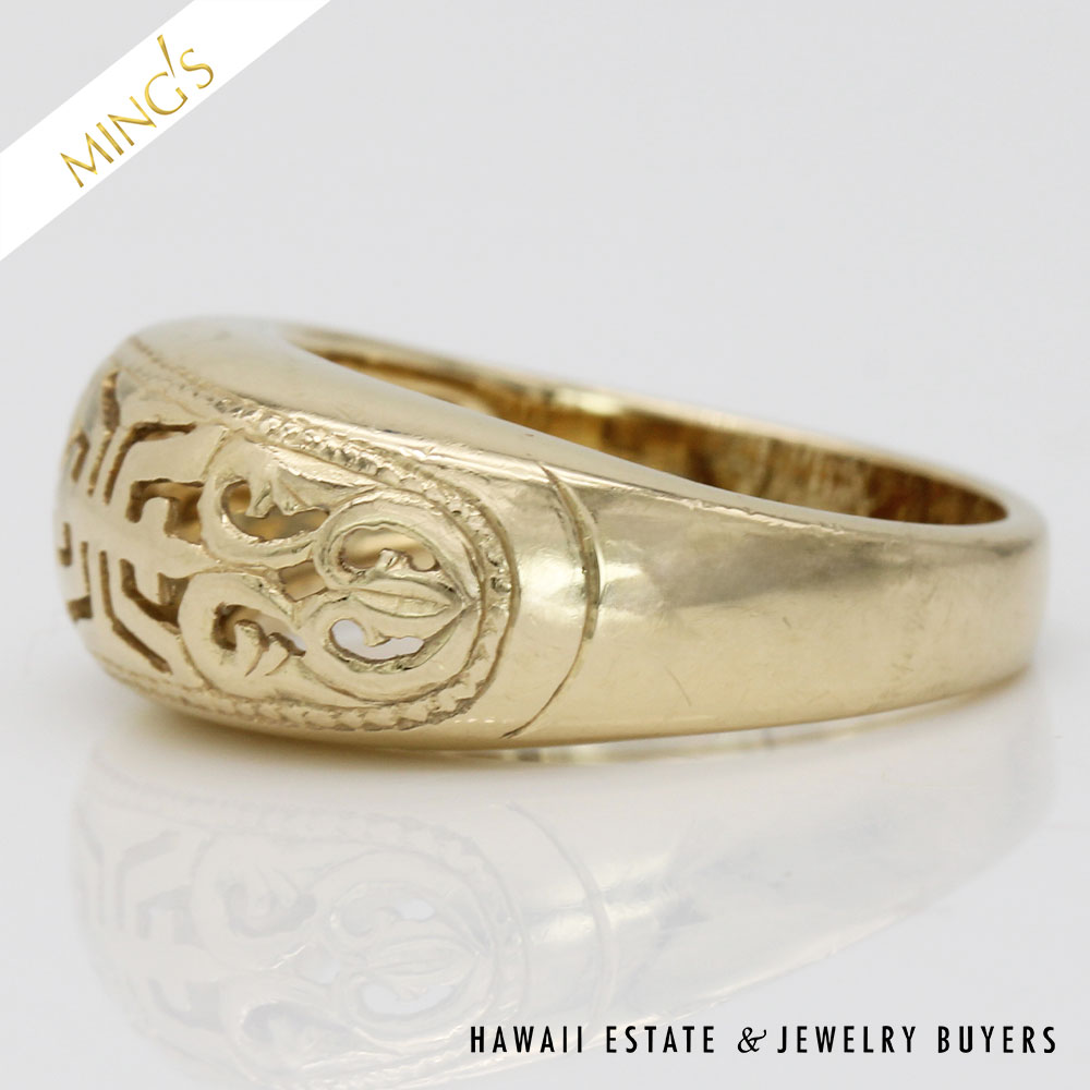 MING'S 4.8g 14KYG SHOU 8.5mm DOMED RING SIZE 6 - Image 7