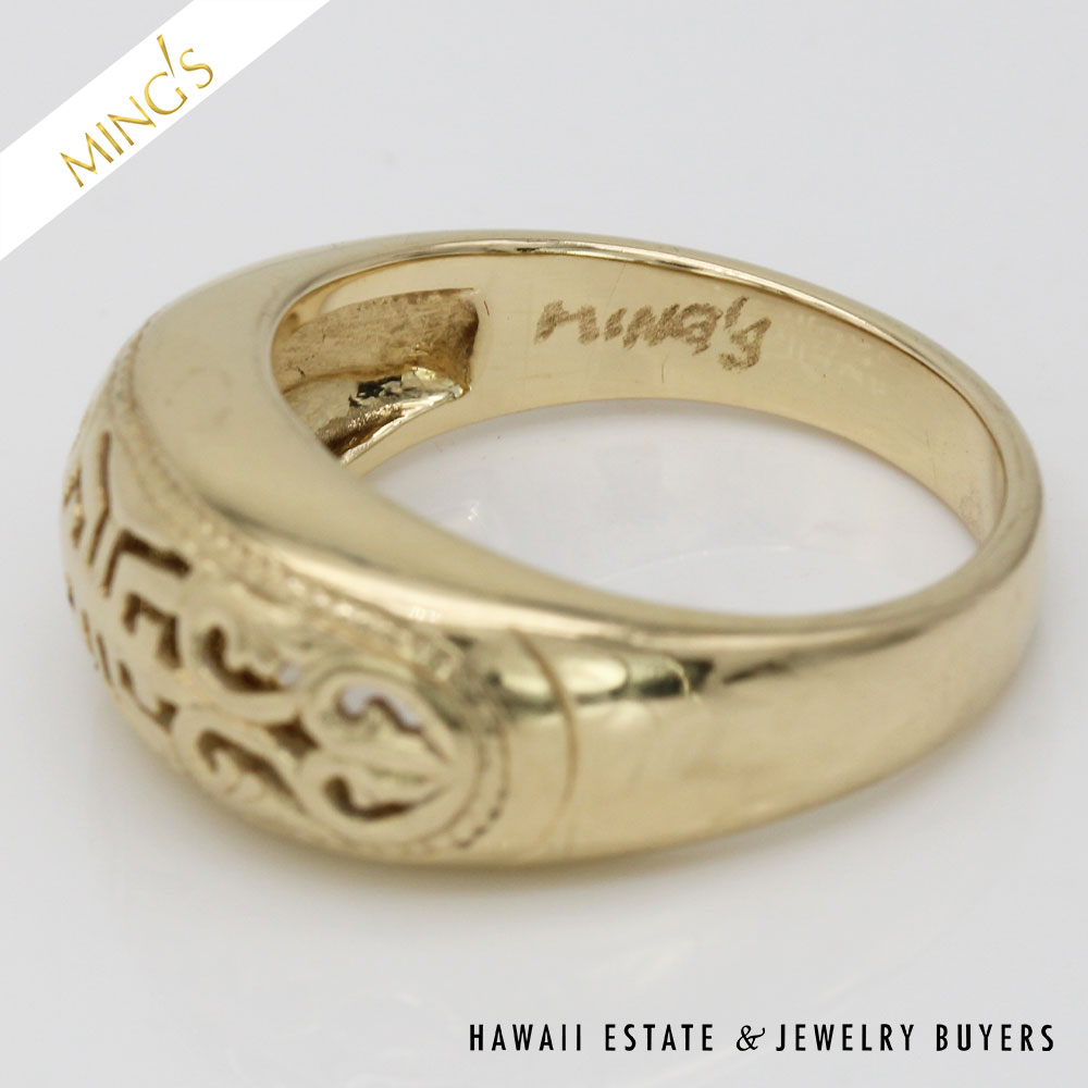 MING'S 4.8g 14KYG SHOU 8.5mm DOMED RING SIZE 6 - Image 8