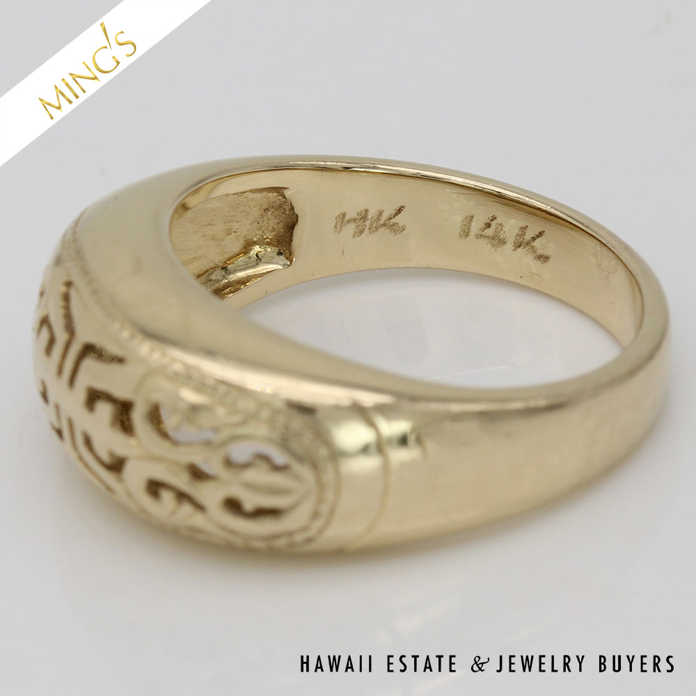 MING'S 4.8g 14KYG SHOU 8.5mm DOMED RING SIZE 6 - Image 9