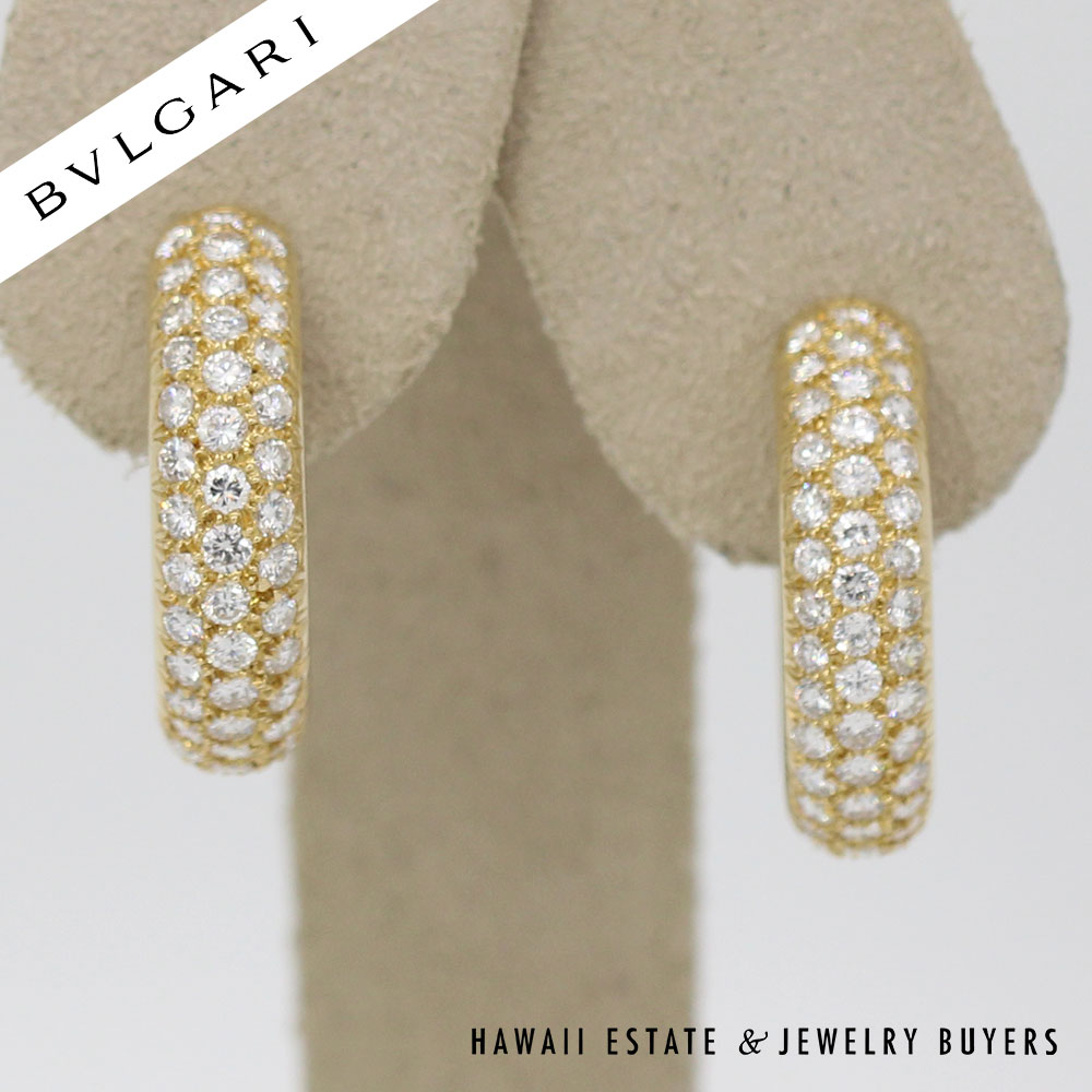 BVLGARI 10.7g 18KYG 4.20ctw DIAMOND PAVE HOOP EARRINGS