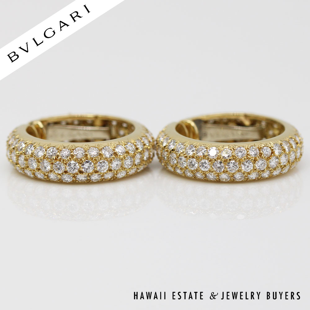 BVLGARI 10.7g 18KYG 4.20ctw DIAMOND PAVE HOOP EARRINGS - Image 3