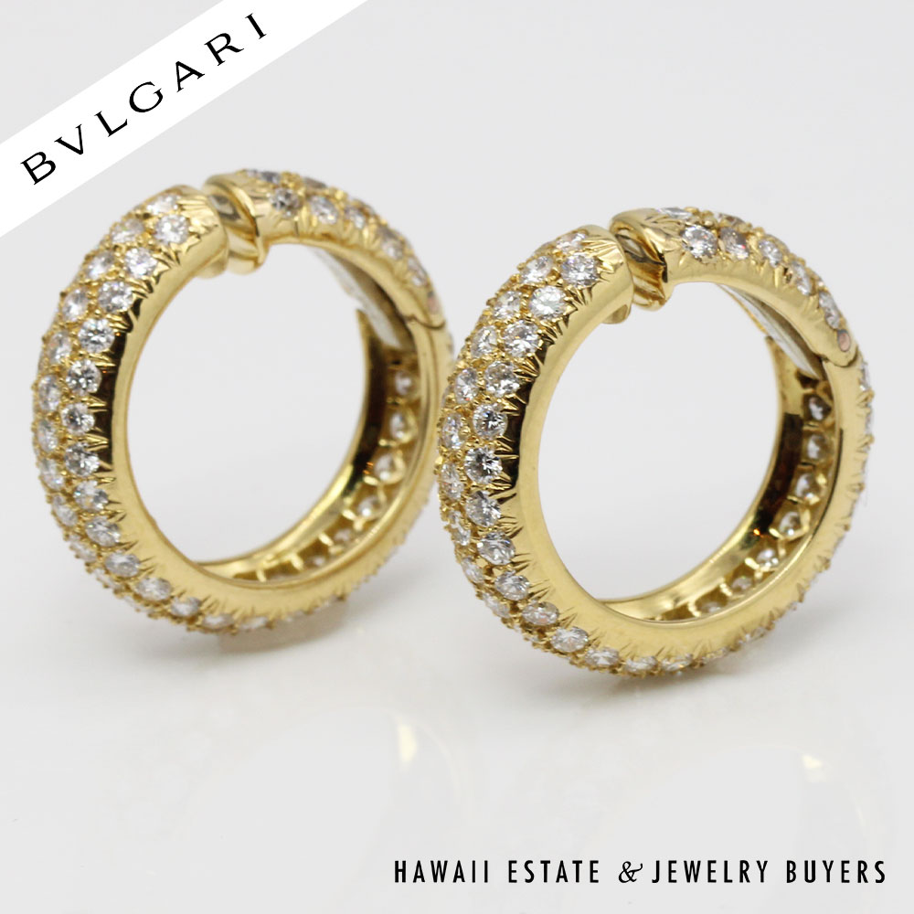 BVLGARI 10.7g 18KYG 4.20ctw DIAMOND PAVE HOOP EARRINGS - Image 4