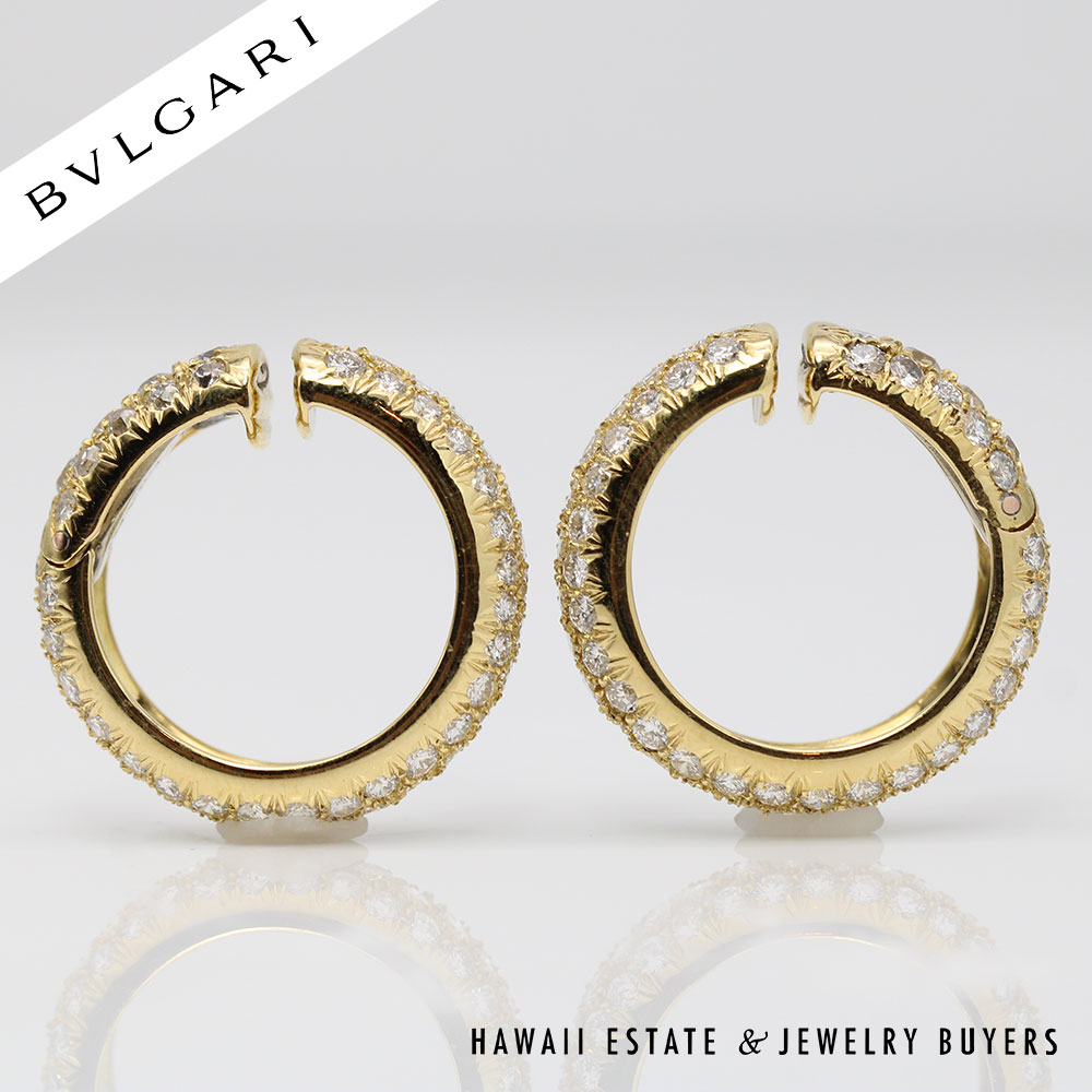 BVLGARI 10.7g 18KYG 4.20ctw DIAMOND PAVE HOOP EARRINGS - Image 5