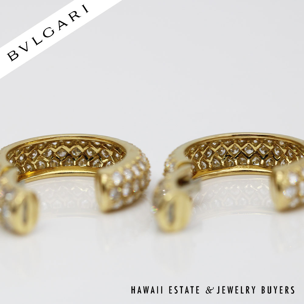 BVLGARI 10.7g 18KYG 4.20ctw DIAMOND PAVE HOOP EARRINGS - Image 6