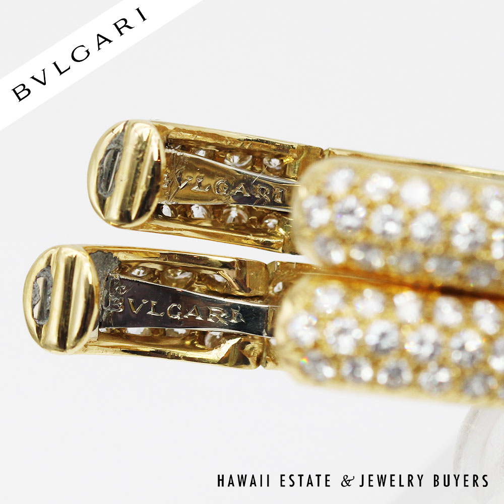 BVLGARI 10.7g 18KYG 4.20ctw DIAMOND PAVE HOOP EARRINGS - Image 7