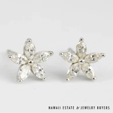 14KWG 0.65ctw MARQUISE DIAMOND STAR FLOWER EARRINGS 8mm DIAMETER