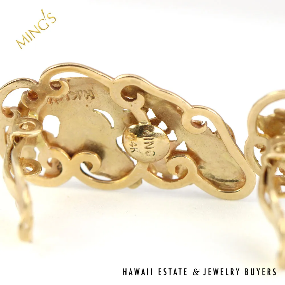 MING'S RARE CARVED PHOENIX 6.3g 14K YELLOW GOLD CLIP EARRINGS - Image 3
