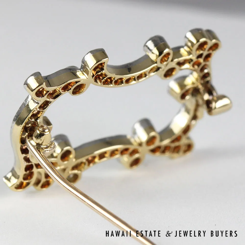 Vintage Old European Cut Diamond Platinum & 16K Gold Openwork Brooch - Image 3
