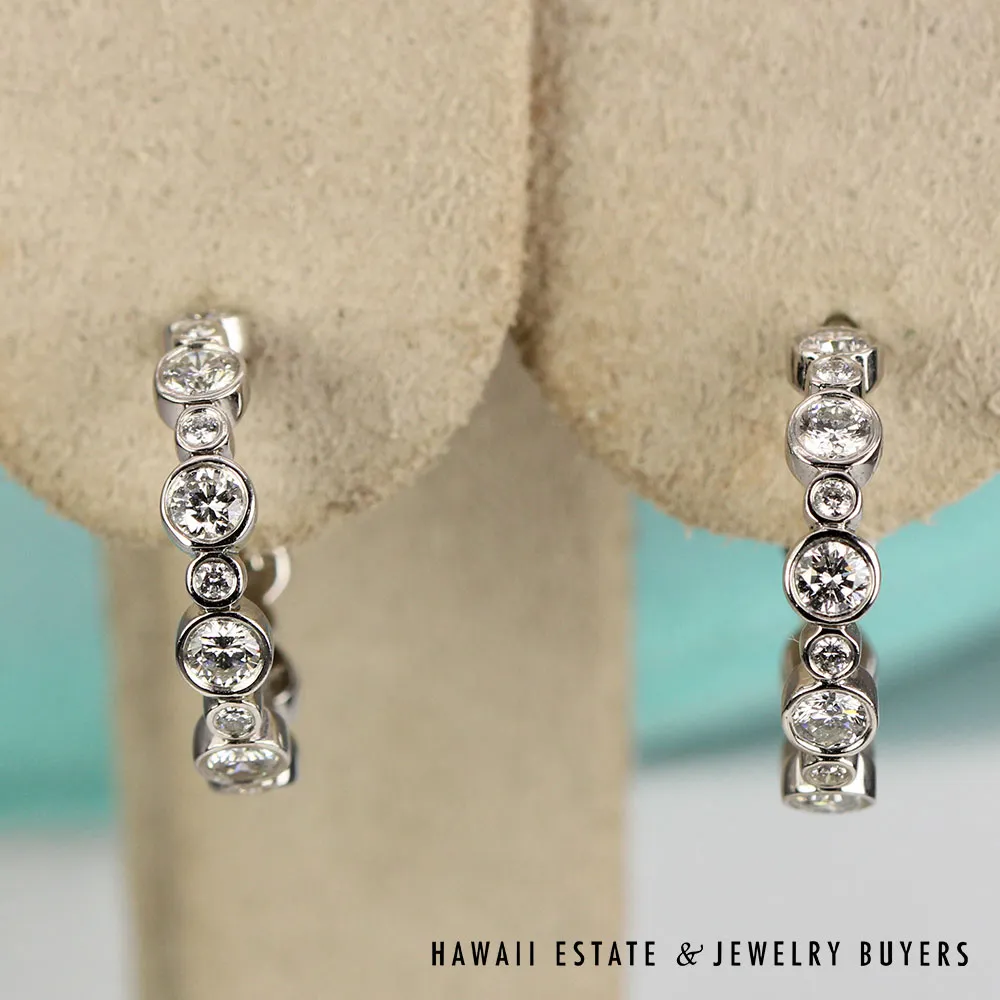 AUTHENTIC TIFFANY & CO. JAZZ 1.10ctw DIAMOND PLATINUM HOOP EARRINGS