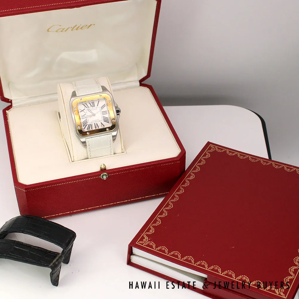 Cartier Santos XL Two Toned Automatic Leather Strap Watch w/ Box & Papers