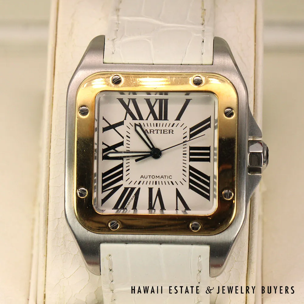 Cartier Santos XL Two Toned Automatic Leather Strap Watch w/ Box & Papers - Image 9