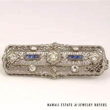 ANTIQUE 0.75ctw OLD EUROPEAN DIAMOND & 0.20ctw SAPPHIRE 14K WG BROOCH