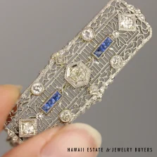 Antique 0.75ctw Old European Diamond & 0.20ctw Sapphire 14K WG Brooch