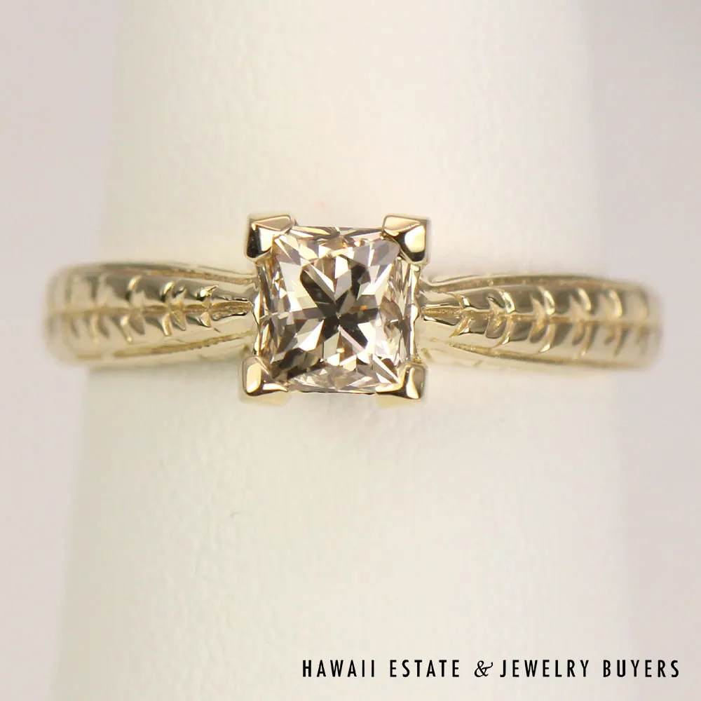 Princess Cut Diamond 14K Yellow Gold Solitaire Ring Size 6.25