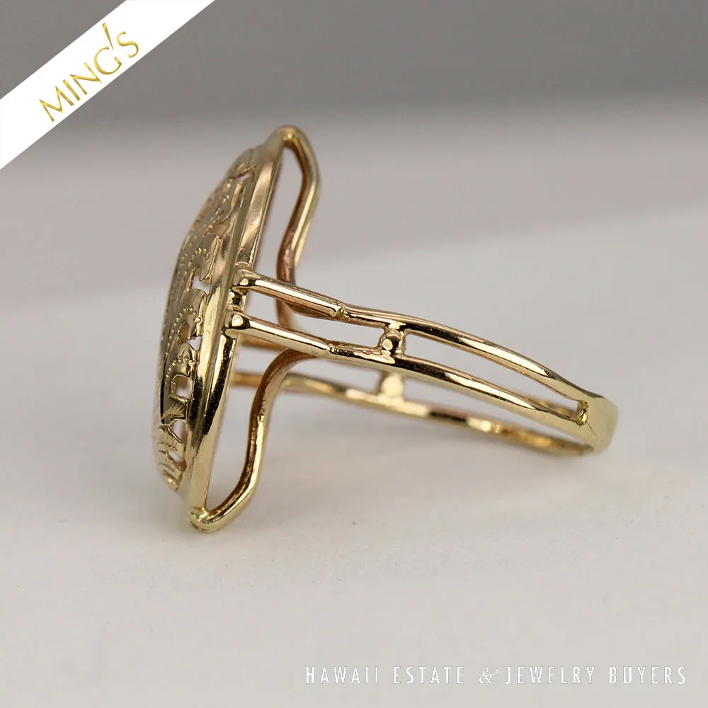 MING'S 3.4g OVAL PHOENIX 14K YELLOW GOLD RING SIZE 7 - Image 3