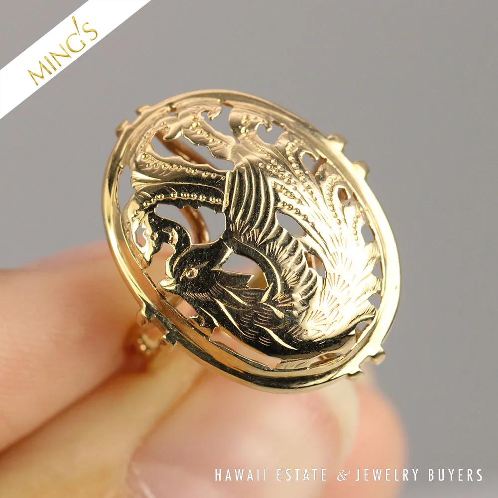 MING'S 3.4g OVAL PHOENIX 14K YELLOW GOLD RING SIZE 7 - Image 7