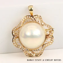 Mabe Pearl & Diamond 14K Yellow Gold Convertible Pendant Brooch