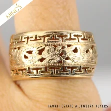 Ming's Hawaii Phoenix Greek Key 14K Yellow Gold Band Ring Size 7.5