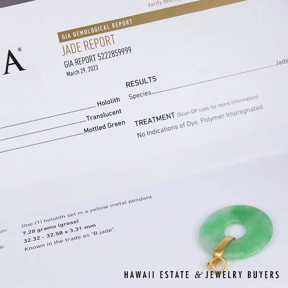 GIA Green Jadeite Jade Donut 22K Yellow Gold Pendant w/ Cert - Image 6
