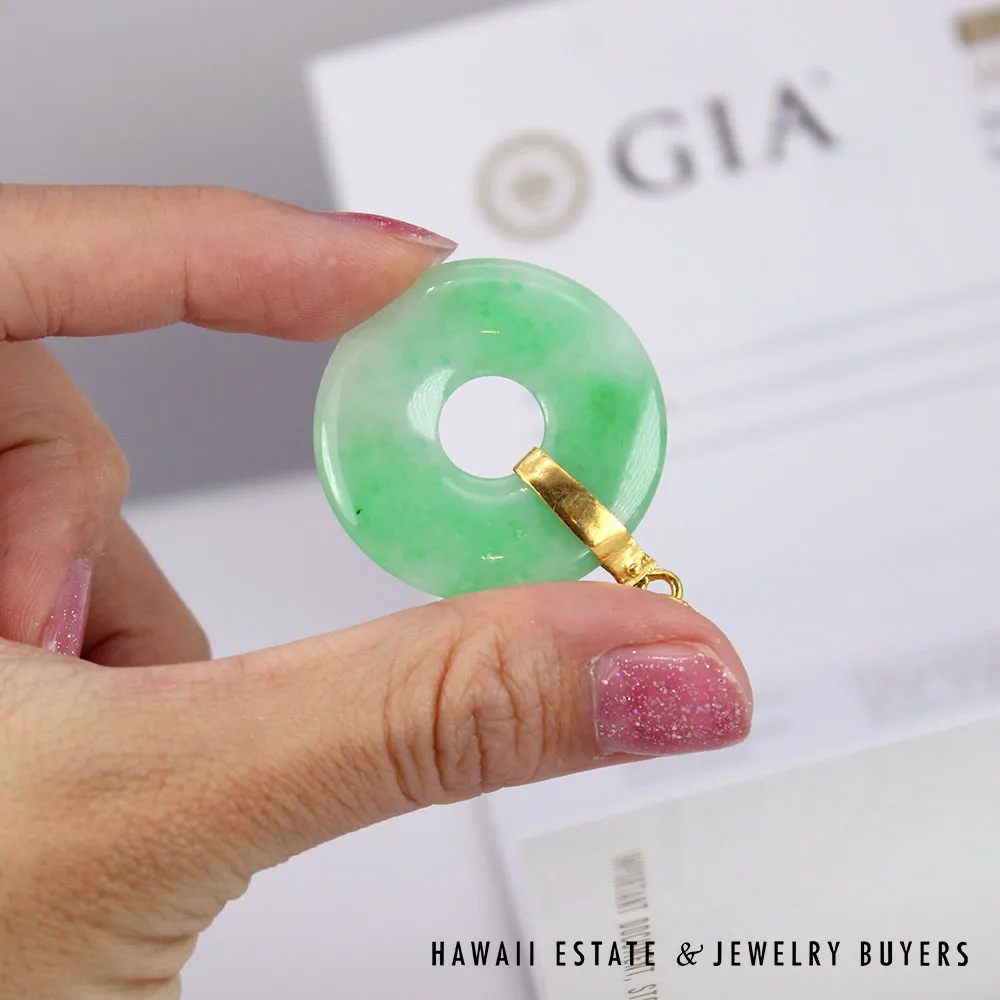 GIA Green Jadeite Jade Donut 22K Yellow Gold Pendant w/ Cert - Image 7