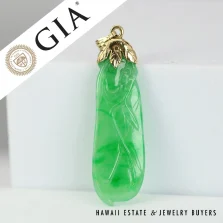 GIA Natural Jadeite Jade Grade A 14K Yellow Gold Carved Pendant