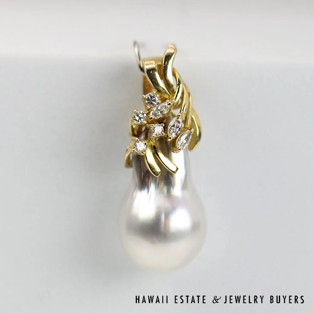 South Sea Drop-Shaped Pearl & Diamond 14K Yellow Gold Enhancer Pendant