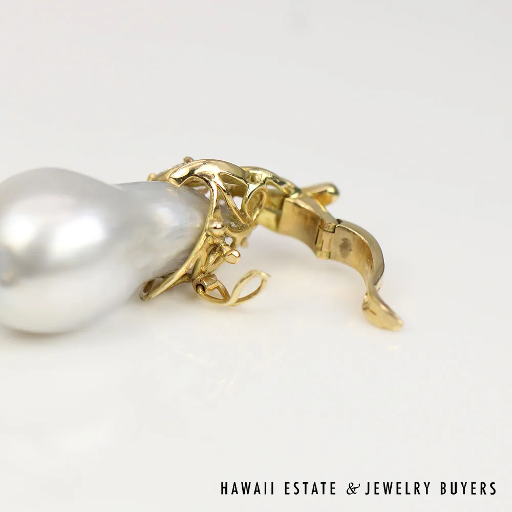 South Sea Drop-Shaped Pearl & Diamond 14K Yellow Gold Enhancer Pendant - Image 6