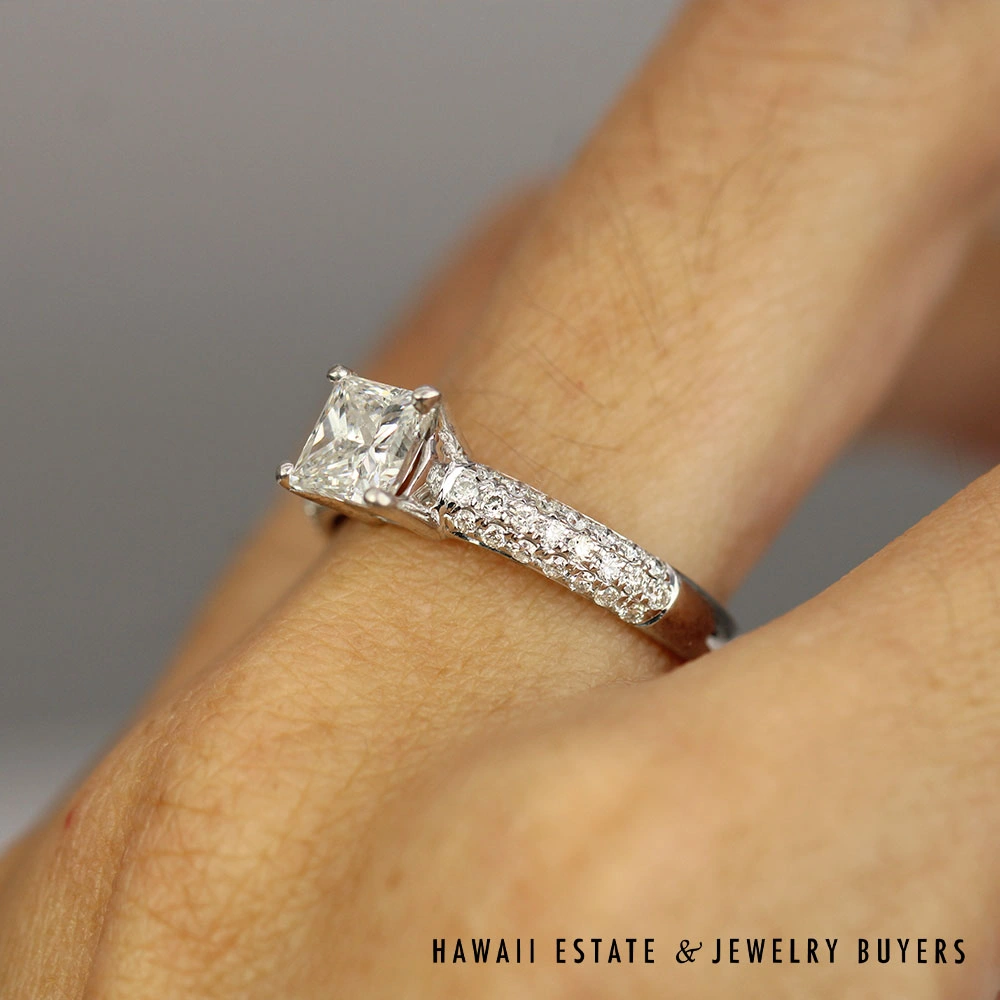 GIA 1.21CT Princess Cut Diamond 0.45CTW Diamond Engagement Ring Size 8 - Image 3